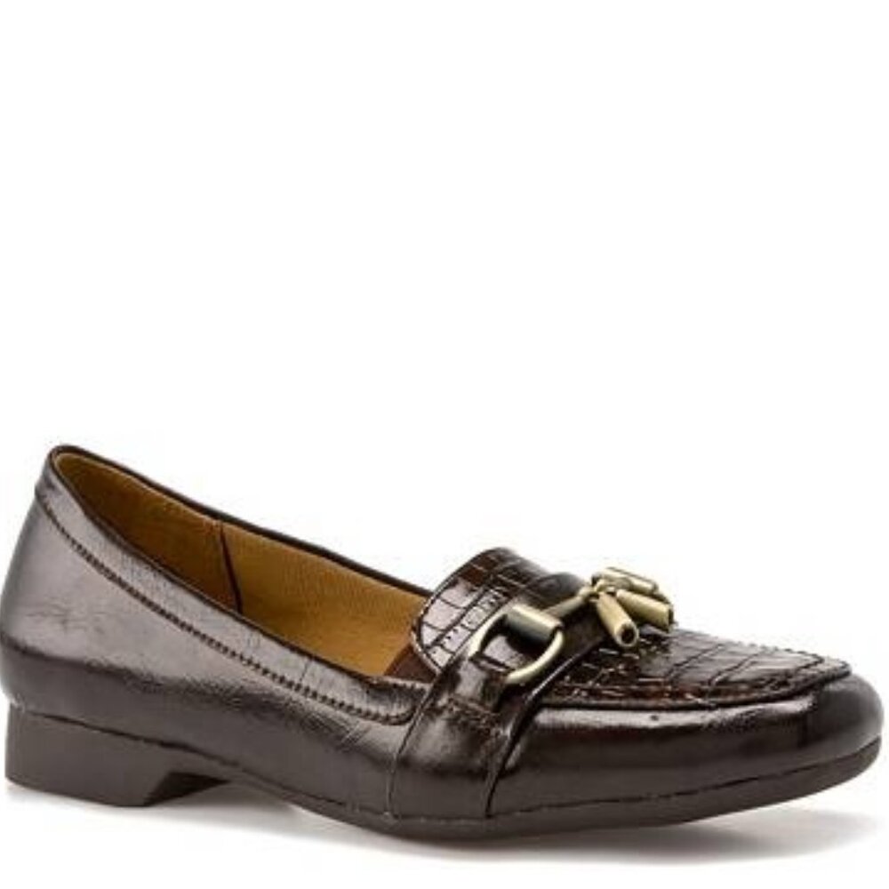 Life Stride Brown Leather Loafers with Gold Accent